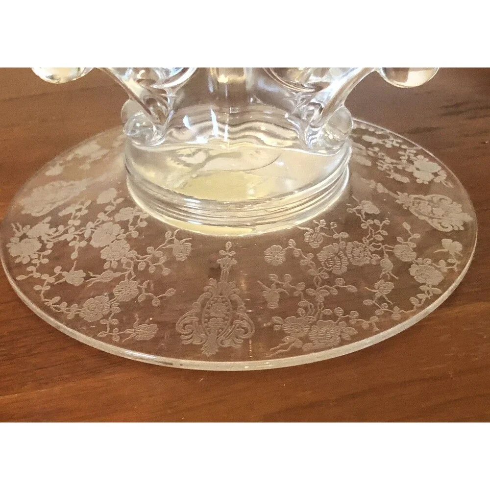 Vintage Set 1950s Cambridge Rose  Point Etched Fouled Candelabras